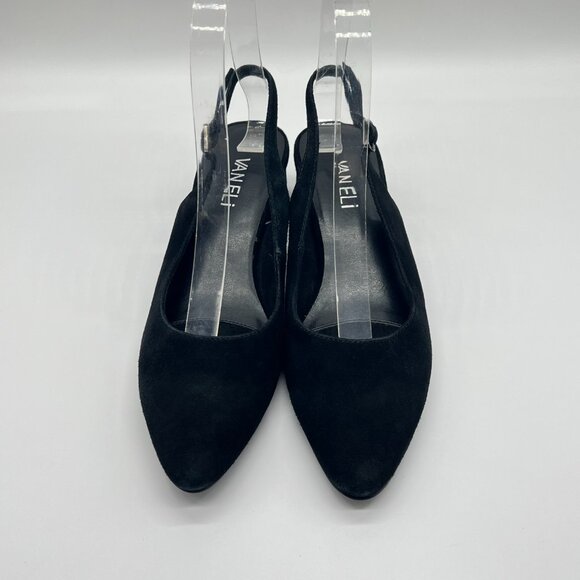 Vaneli Womens Size 6.5 Black Suede Leather Slingback Low Pumps Heels Shoes - Picture 2 of 12